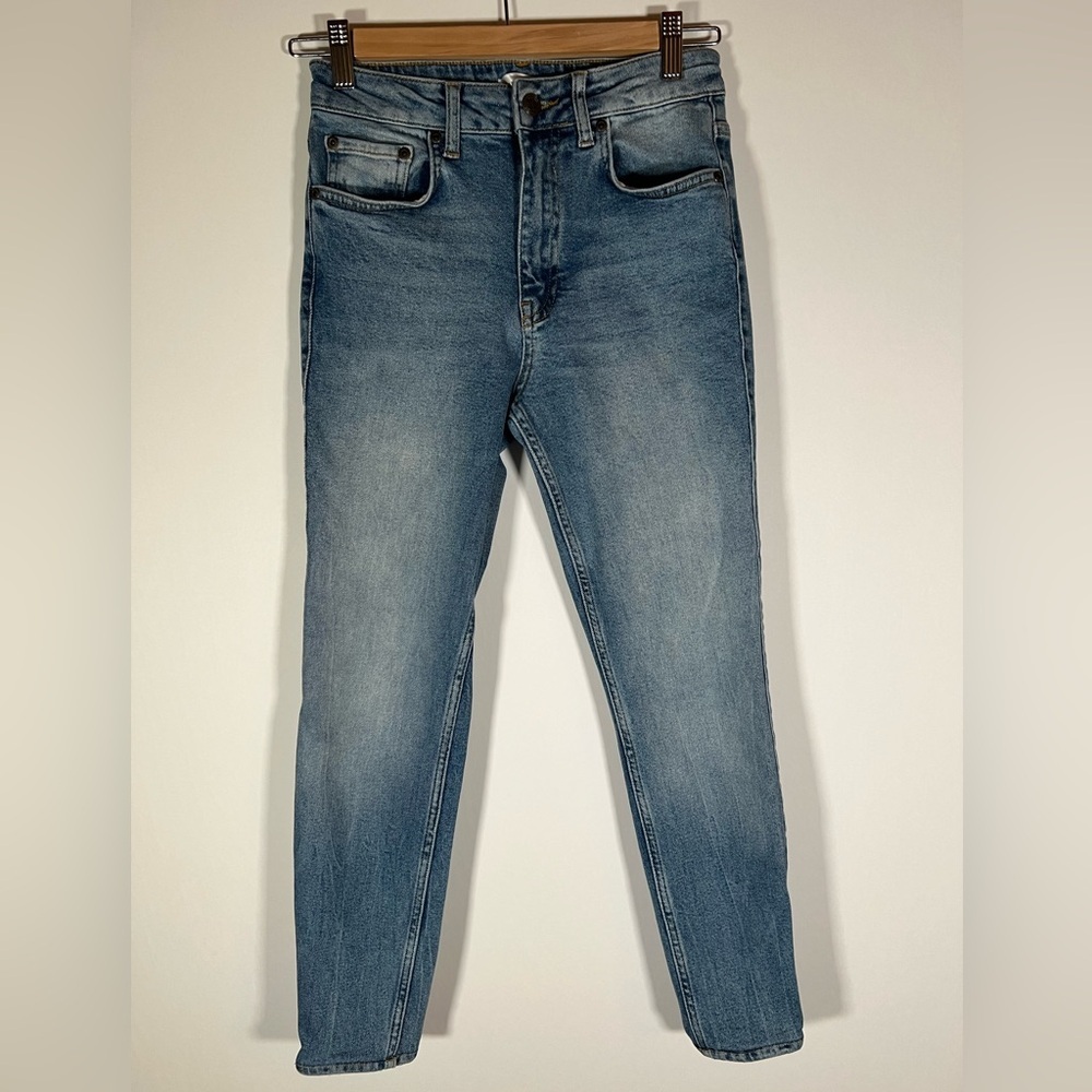 ANINE BING medium blue denim jeans sz 25 straight slim contemporary zipper
